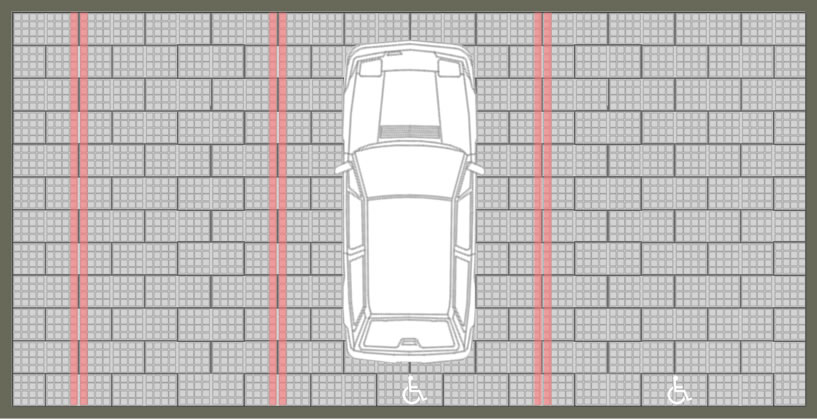 Calepinage pour parking drainant accessible PMR en pavés