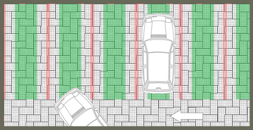 Parking perméable remplissage mixte pavés gazon