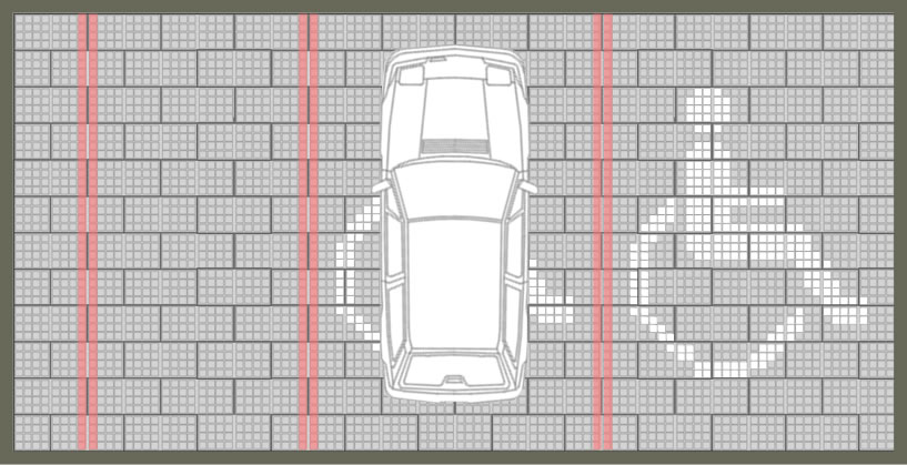 Place PMR perméable calepinage pavés