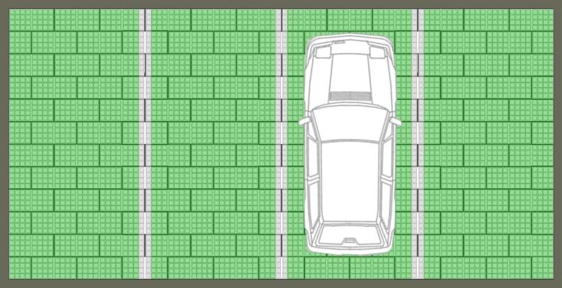 Parking gazon et lignage pavé calepinage de dalles