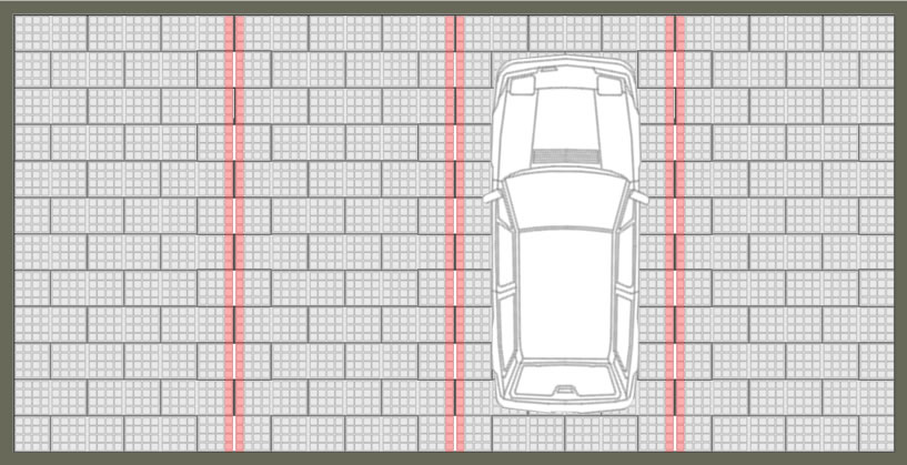 Calepinage stationnement pavé avec lignage