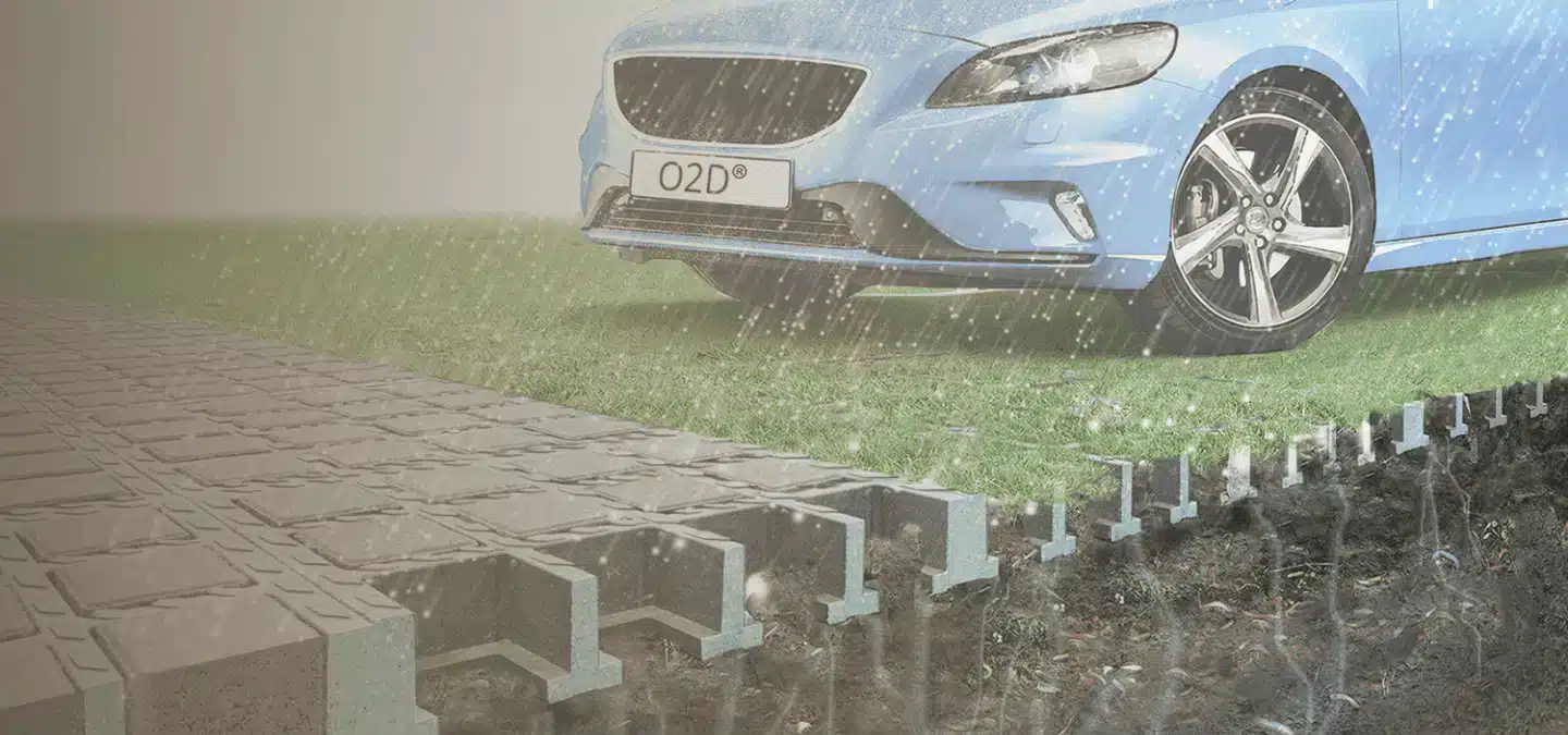 Infiltration eaux pluviales O2D - parking perméable et végétalisé