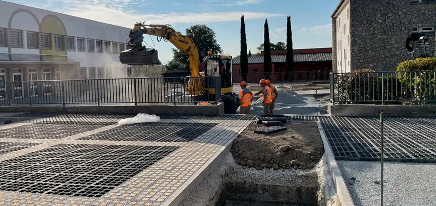 eaux pluviales cours d'école désimperméabilisée